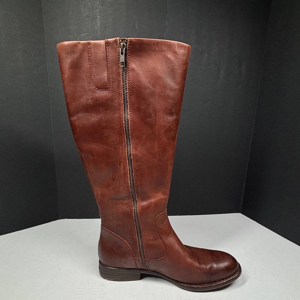 Born Brown‎ Leather Tall Riding Boots Womens 9M Cognac Plaid Lined F71062 EUC - Picture 9 of 12